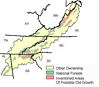 Distribution of Possible Old Growth in National Forest System Lands in the Southern Appalachians