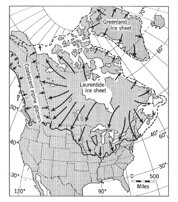 Maximum ice cover of North America during Pleistocene.