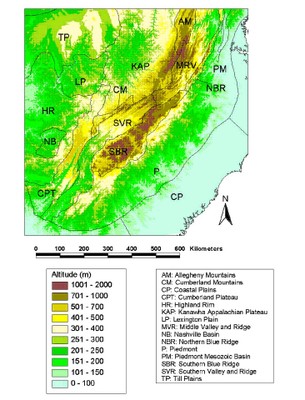 Topography of the Southern Appalachians
