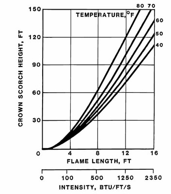 Relationship between fireline intensity, ambient temperature, and scorch height