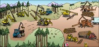 Drawing of mechanized wheel-based timber harvesting systems