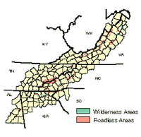 Wilderness and Roadless areas in the Southern Appalachian